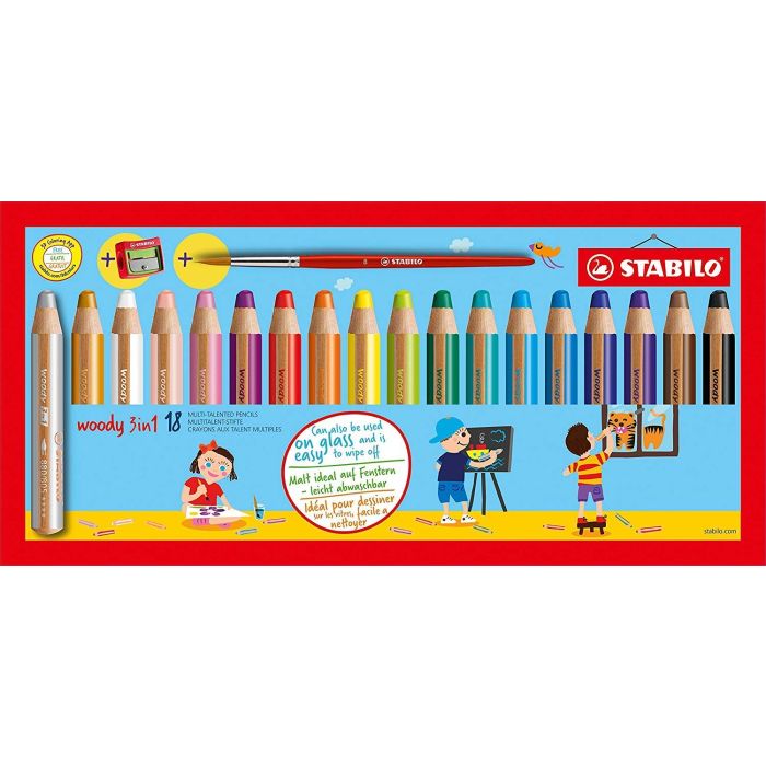 Étui de 18 Crayons multi talent woody 3 en 1 - Assortiment STABILO 880/18-3  - Dessin