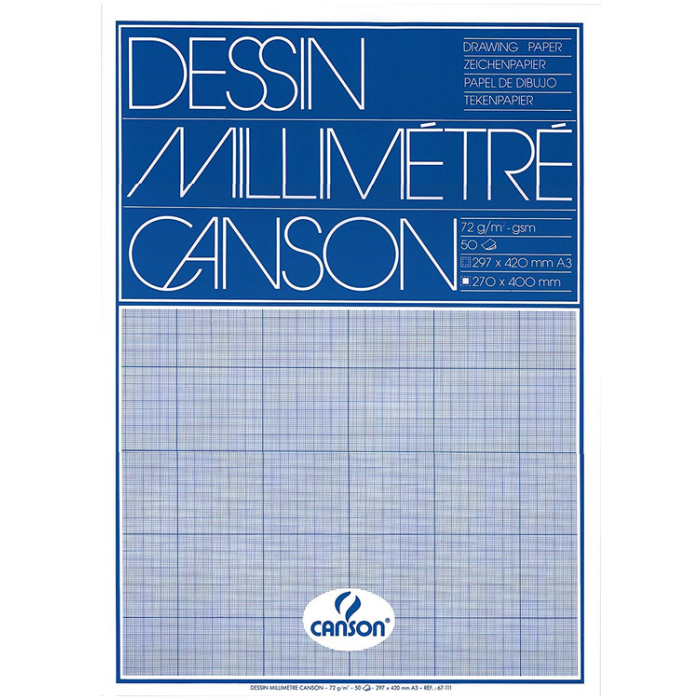Papier Millimétré à trait bleu - A3 CANSON Bloc de 50 feuilles