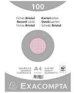 Fiches Bristol quadrillées sous film - 210 x 297 mm - Rose EXACOMPTA Lot de 100