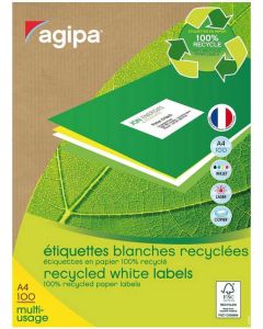 Étiquettes adhésives 105 x 37 mm Papier recyclé Blanc AGIPA Lot de 1600