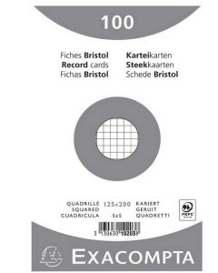 Fiches Bristol quadrillées sous film - 125 x 200 mm - Blanc EXACOMPTA Lot de 100