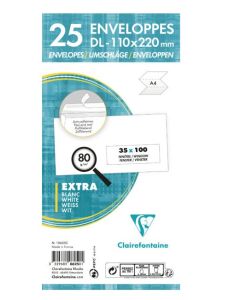 Enveloppes adhéclair avec fenêtre - DL 110 x 220 mm Blanc CLAIREFONTAINE Lot de 25