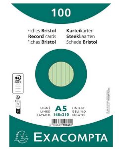Fiches Bristol lignées sous film - 148 x 210 mm - Vert EXACOMPTA Lot de 100