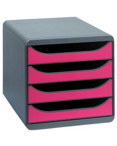310784D EXACOMPTA Caisson à 4 tiroirs - Big Box - Gris Noir/framboise