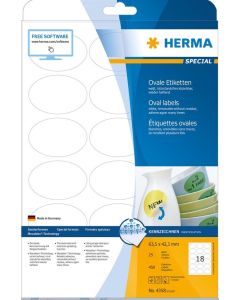 HERMA 4358 : Étiquettes adhésives blanches - Multi-usages - Ovale 63,5 x 42,3 mm