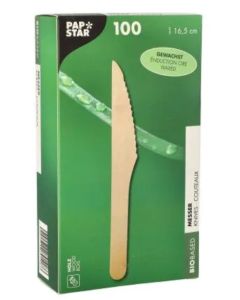 Couteaux jetables en bois ciré - 165 mm PAP STAR Pure Lot de 100