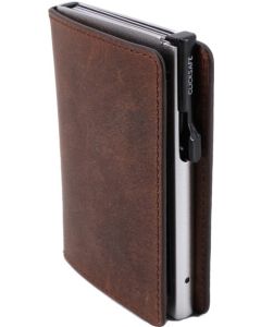 Porte-monnaie avec porte-cartes RFID -  Cuir Nappa Marron CLICKSAFE SLIM