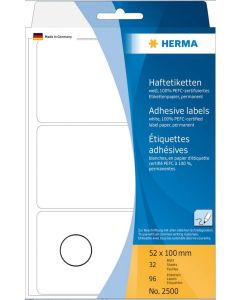 HERMA 2500 : Lot de 96 étiquettes adhésives - 52,0 x 100,0 mm - Blanc 
