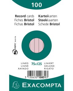 Photo Fiches Bristol lignées - 75 x 125 mm - Rose EXACOMPTA 10831X
