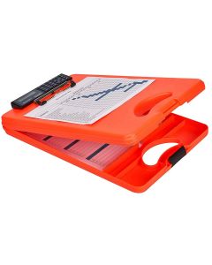 Photo Porte-bloc avec compartiment de rangement - Orange Fluo SAUNDERS DeskMate II Safety Exemple