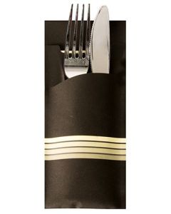 Pochette à couverts avec serviette - Noir/Crème PAP STAR Stripes