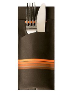 Pochette à couverts avec serviette - Noir/Orange PAP STAR Stripes