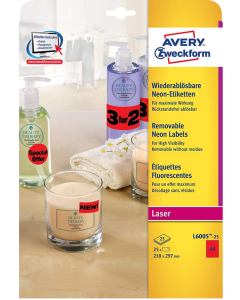 Photo Étiquettes amovibles - Rouge fluo - 210 x 297 mm AVERY L600525