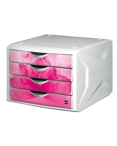 Photo Bloc de rangement - 4 tiroirs : HELIT Caméléon Blanc Wild flower H6129626