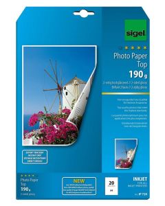 Photo SIGEL IP720 : Lot de papiers photos A4 Top - Brillant - 190 g/m²