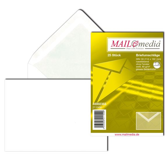 Enveloppes à rabat gommé sans fenêtre - 110 x 220 mm MAIL MEDIA 221500